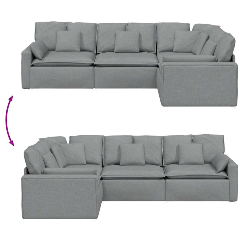 Modulares Sofa mit Kissen Stoff Hellgrau