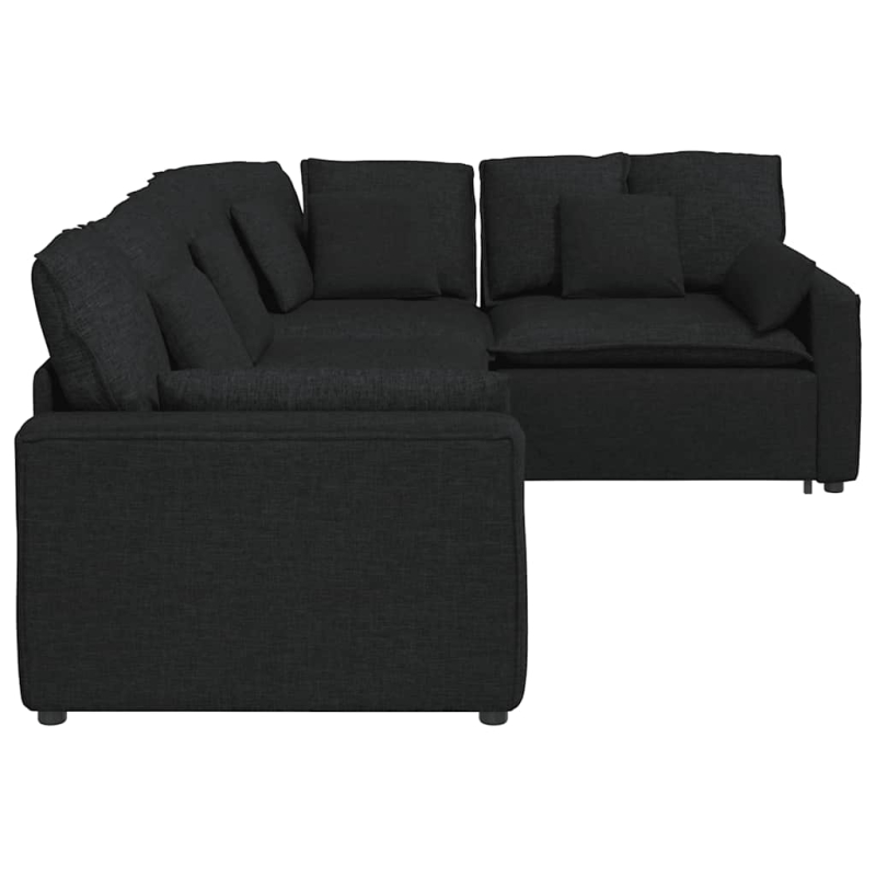 Modulares Sofa mit Kissen Stoff Schwarz