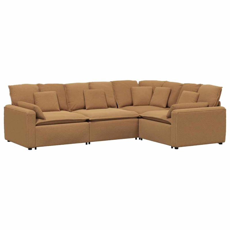 Modulares Sofa mit Kissen Stoff in Lammwolloptik Beige