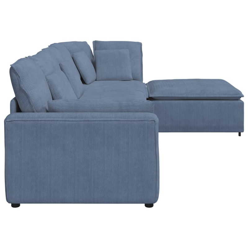 Modulares Sofa mit Fußhocker Kissen Cordstoff Blau