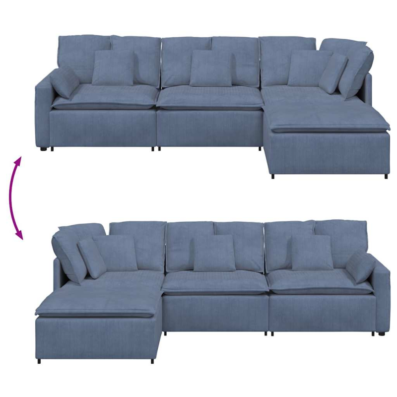 Modulares Sofa mit Fußhocker Kissen Cordstoff Blau