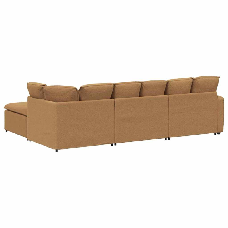 Modulares Sofa mit Hocker Kissen Stoff in Lammwolloptik Beige