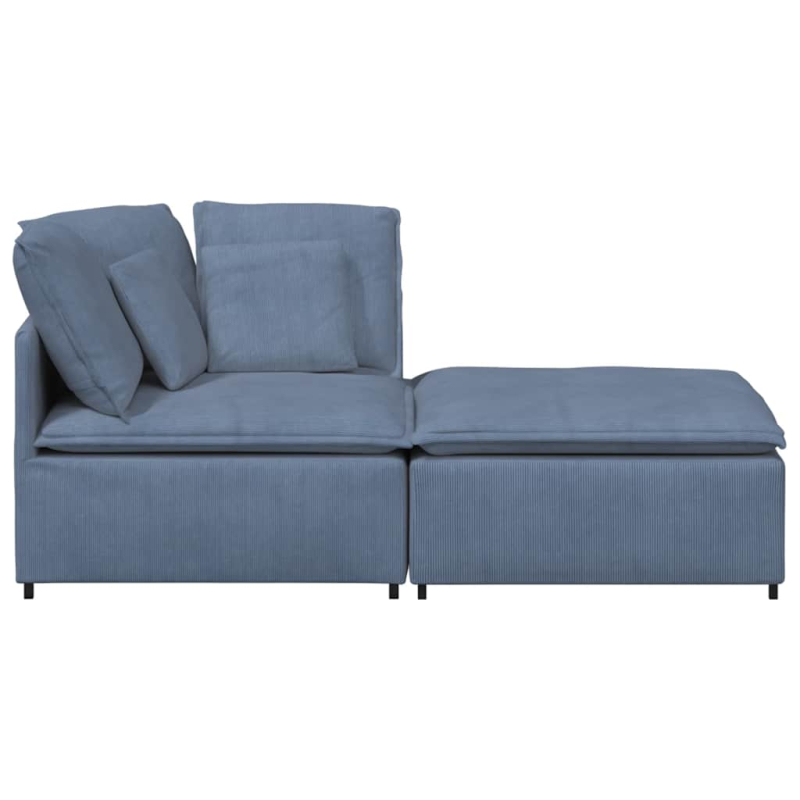 Modulares Sofa mit Fußhocker Kissen Cordstoff Blau