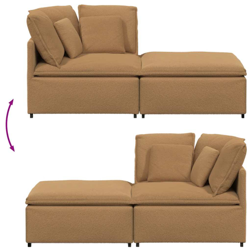 Modulares Sofa mit Hocker Kissen Stoff in Lammwolloptik Beige