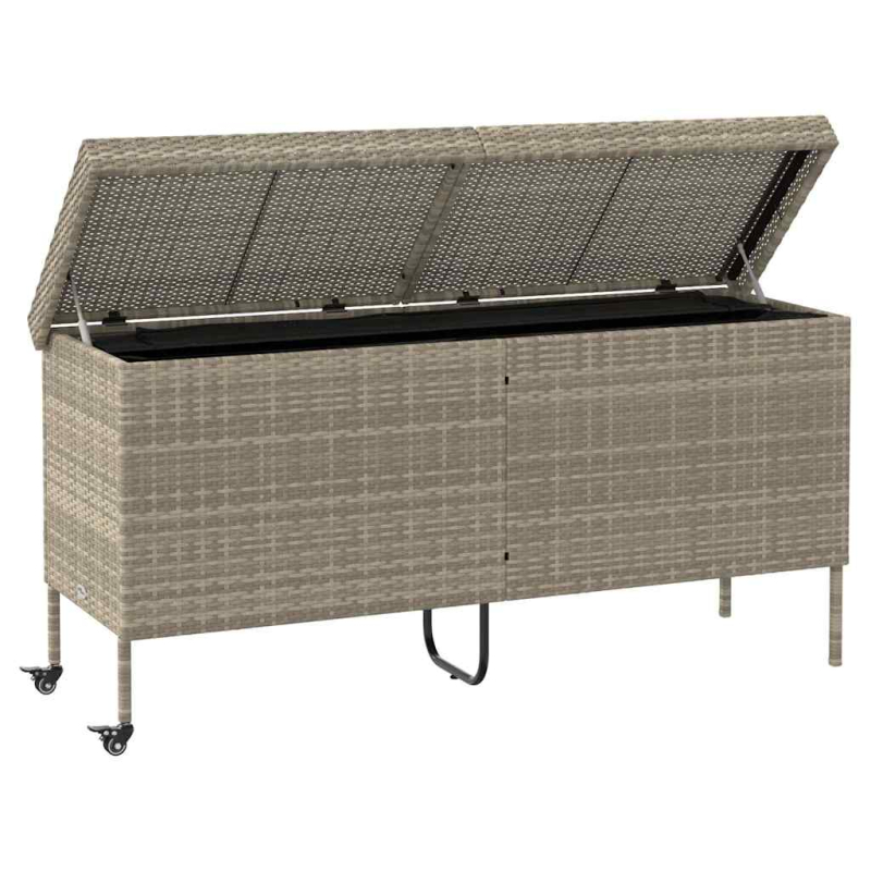 Gartentruhe mit Rollen Hellgrau 160x55x75 cm Poly Rattan
