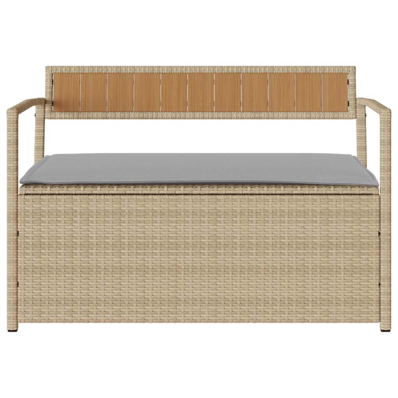 Gartenbank mit Stauraum und Kissen Beige Poly Rattan