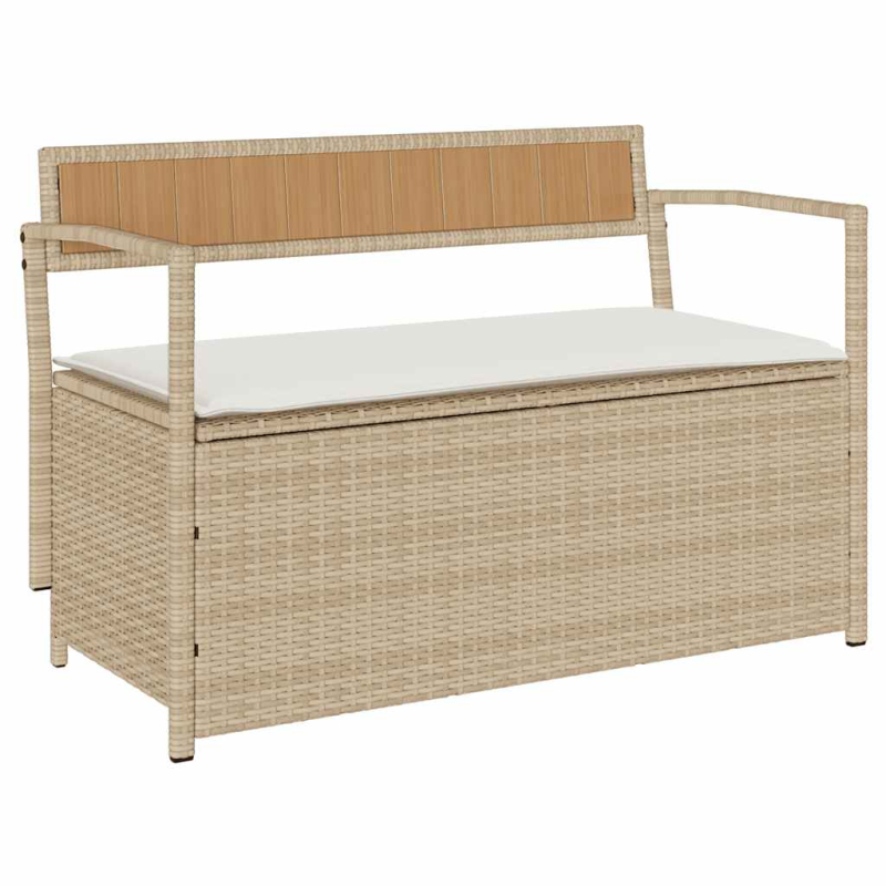 Gartenbank mit Stauraum und Kissen Beige Poly Rattan