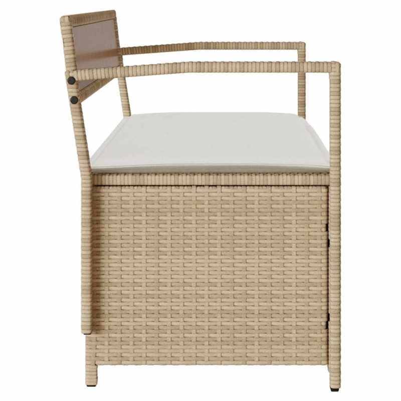 Gartenbank mit Stauraum und Kissen Beige Poly Rattan