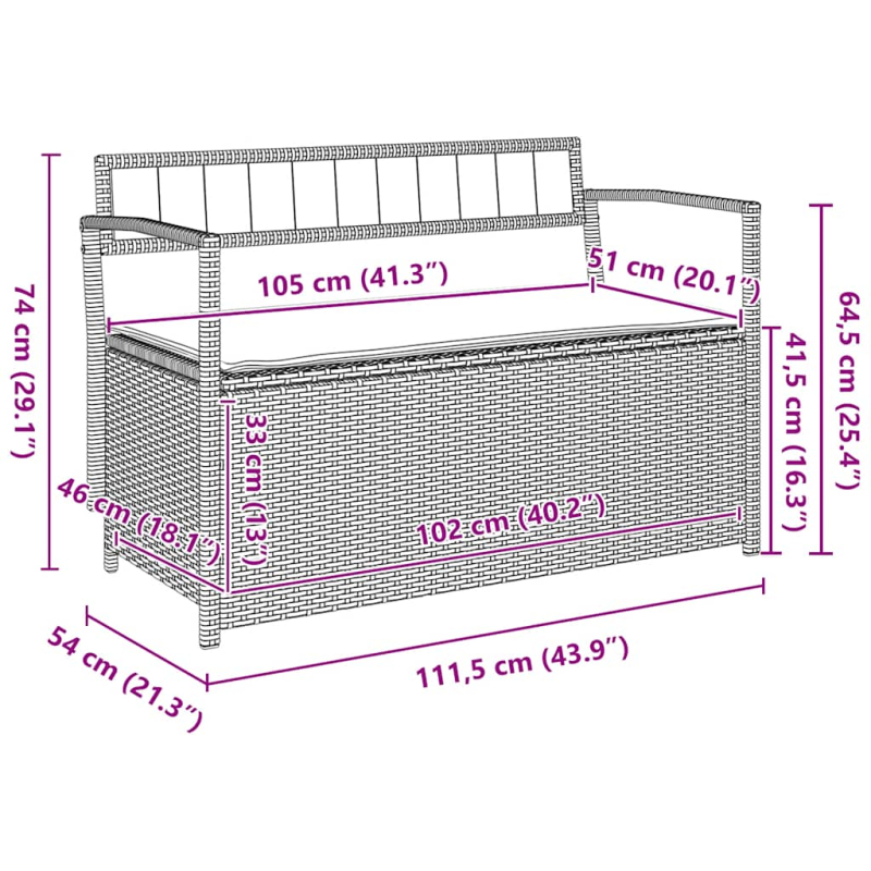 Gartenbank mit Stauraum und Kissen Beige Poly Rattan