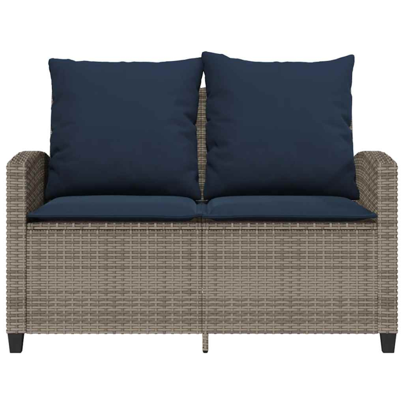 Gartensofa 2-Sitzer mit Kissen & Tisch Grau Poly Rattan