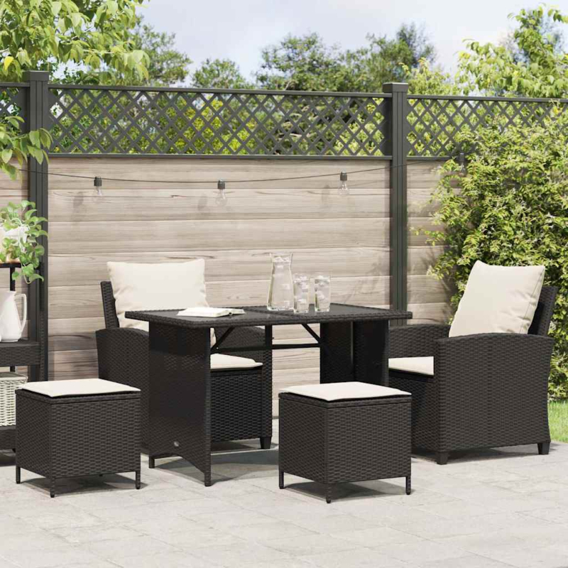 4-tlg. Garten-Sofagarnitur mit Kissen Schwarz Poly Rattan