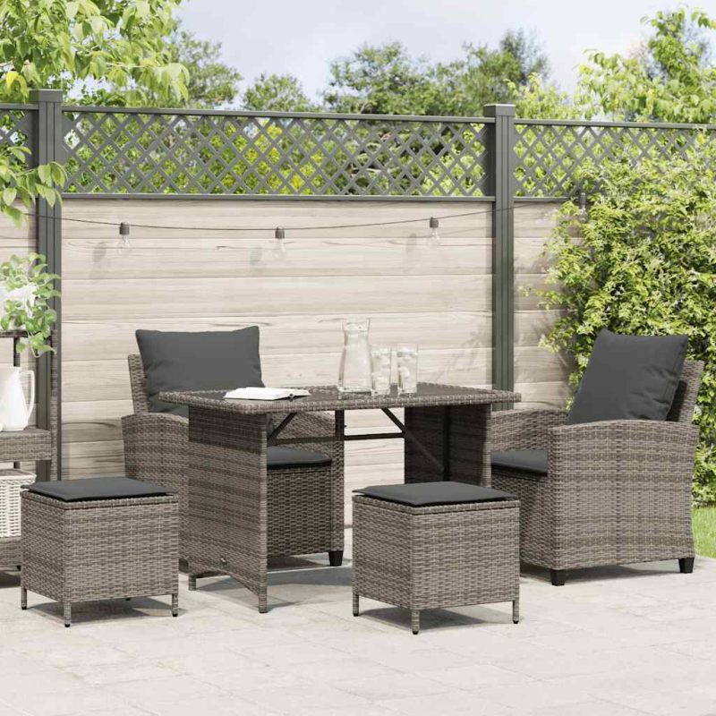 4-tlg. Garten-Sofagarnitur mit Kissen Grau Poly Rattan