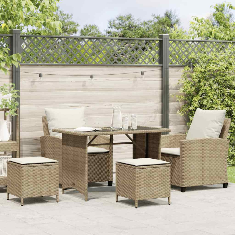 4-tlg. Garten-Sofagarnitur mit Kissen Beige Poly Rattan