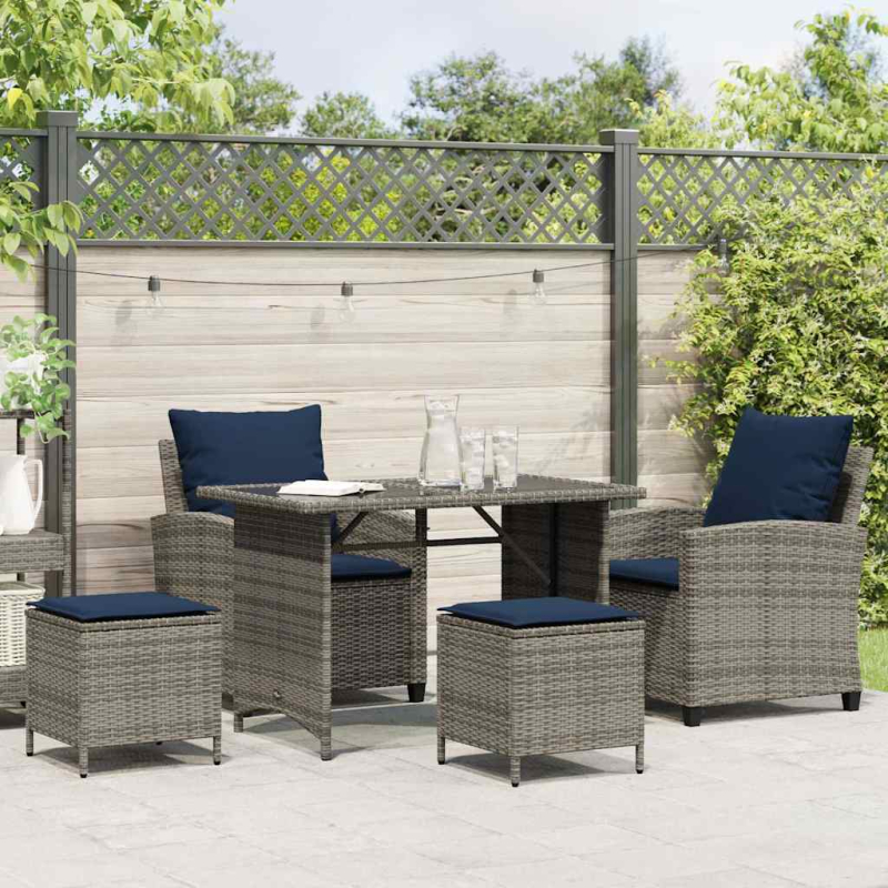 4-tlg. Garten-Sofagarnitur mit Kissen Grau Poly Rattan