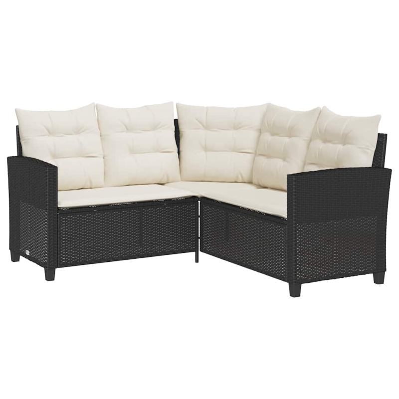 Gartensofa in L-Form mit Tisch und Kissen Schwarz Poly Rattan