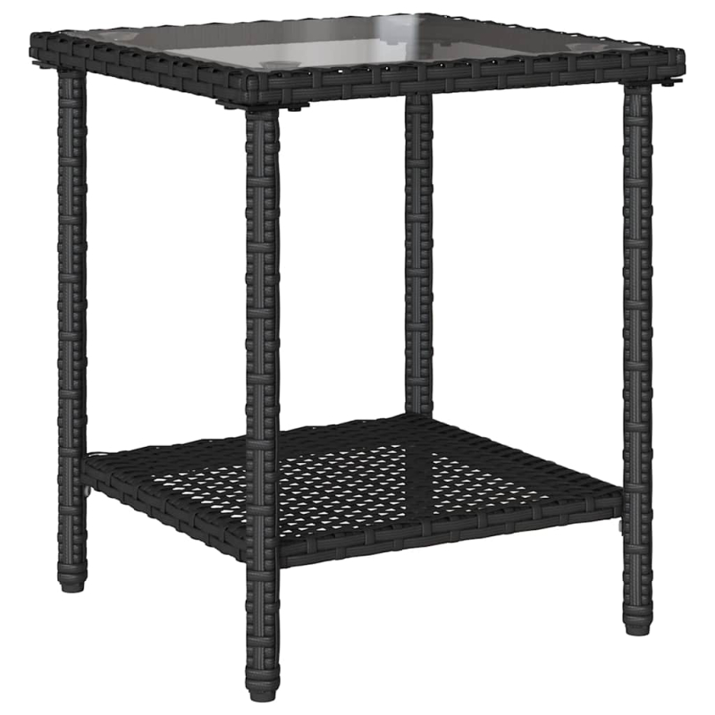 Gartensofa in L-Form mit Tisch und Kissen Schwarz Poly Rattan