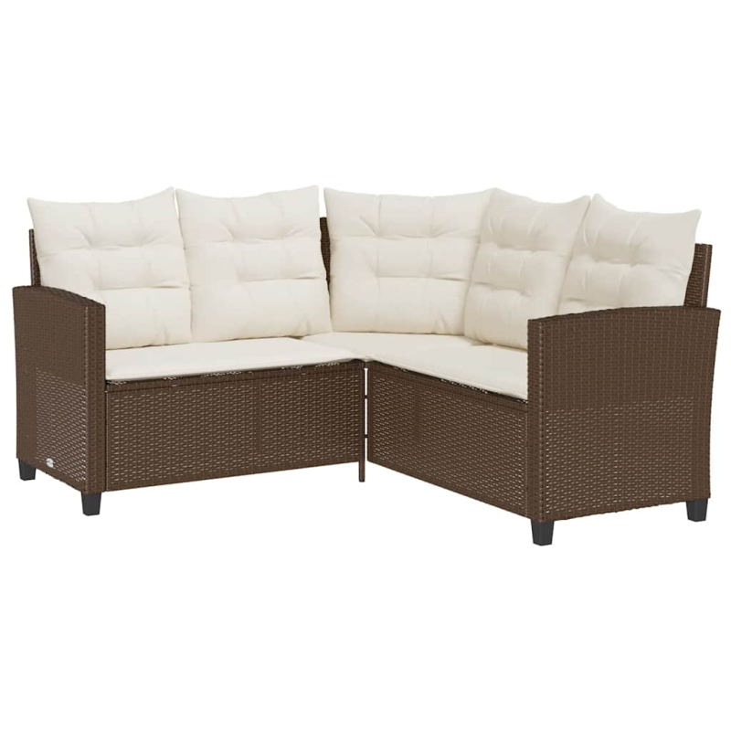 Gartensofa in L-Form mit Tisch und Kissen Braun Poly Rattan