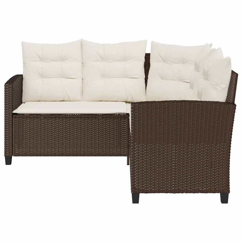 Gartensofa in L-Form mit Tisch und Kissen Braun Poly Rattan
