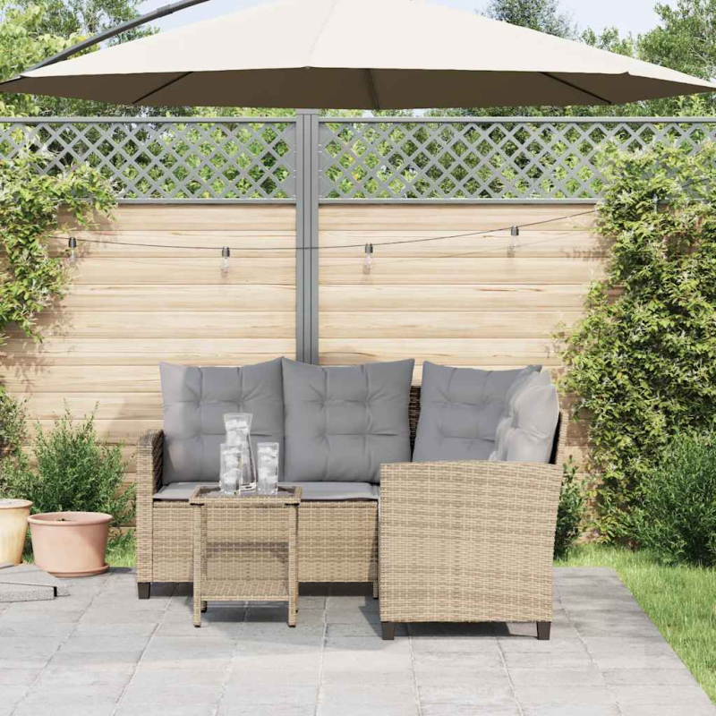 Gartensofa in L-Form mit Tisch und Kissen Beige Poly Rattan