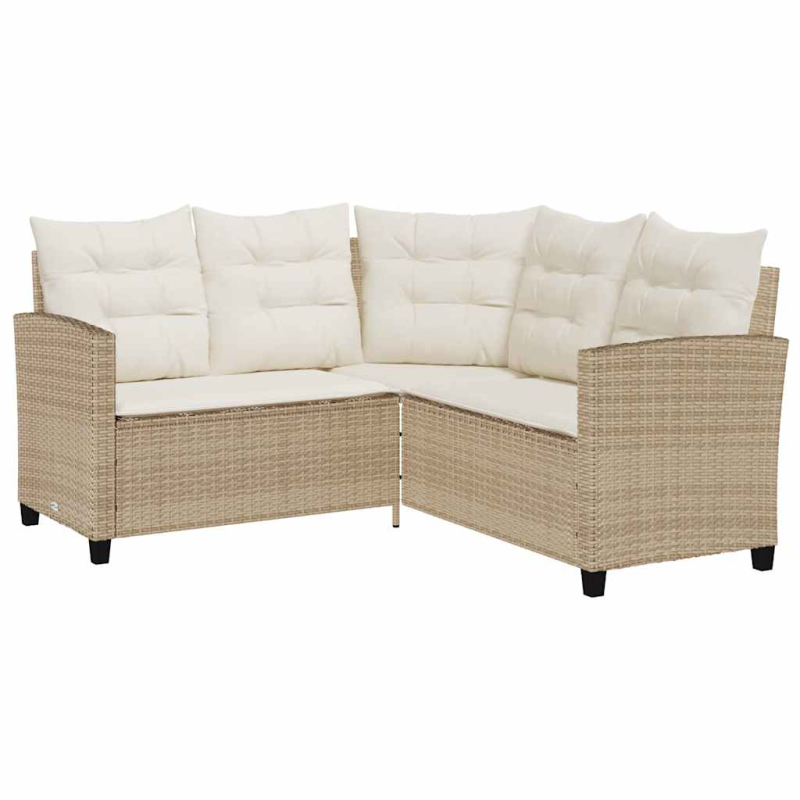 Gartensofa in L-Form mit Tisch und Kissen Beige Poly Rattan