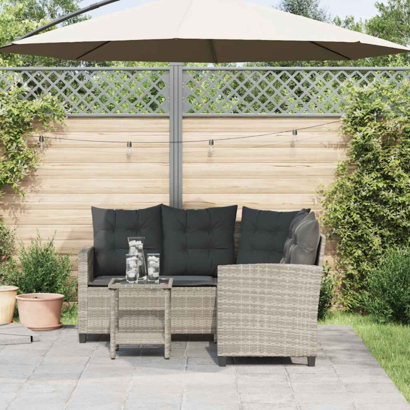 Gartensofa in L-Form mit Tisch und Kissen Hellgrau Poly Rattan