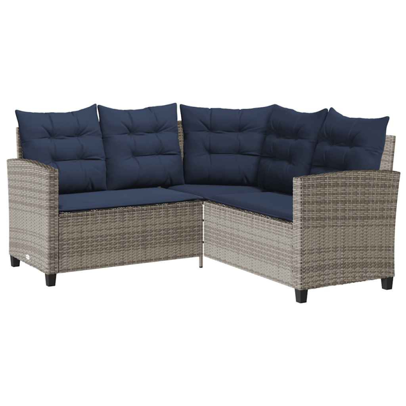 Gartensofa in L-Form mit Tisch und Kissen Grau Poly Rattan