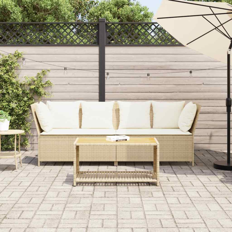Gartensofa mit Kissen Beige Poly Rattan