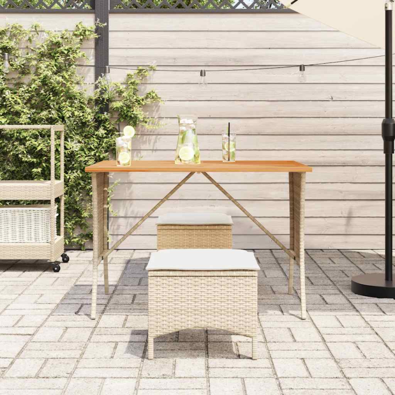 Gartentisch mit Akazienholzplatte Beige 105x75x72cm Poly Rattan