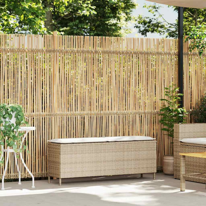 Gartenbank mit Kissen Beige 110x30x40,5 cm Poly Rattan