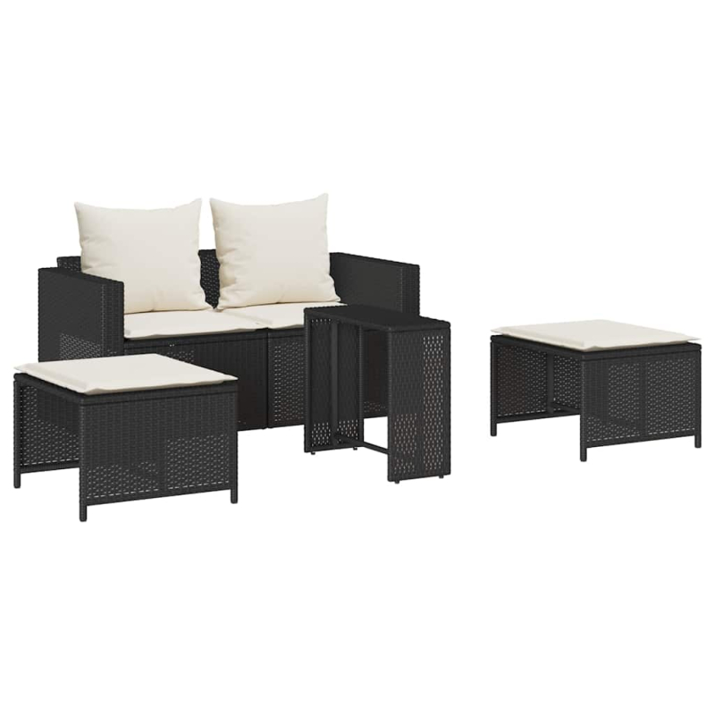 5-tlg. Garten-Sofagarnitur Kissen Stapelbar Schwarz Poly Rattan