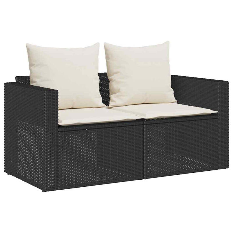 5-tlg. Garten-Sofagarnitur Kissen Stapelbar Schwarz Poly Rattan