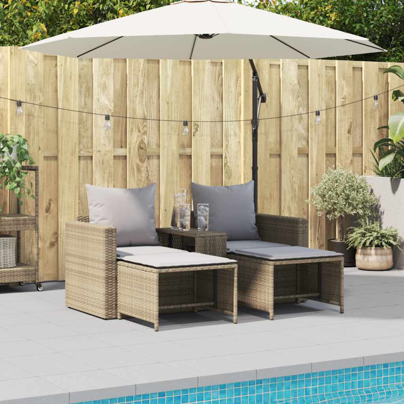 5-tlg. Garten-Sofagarnitur Kissen Stapelbar Beige Poly Rattan