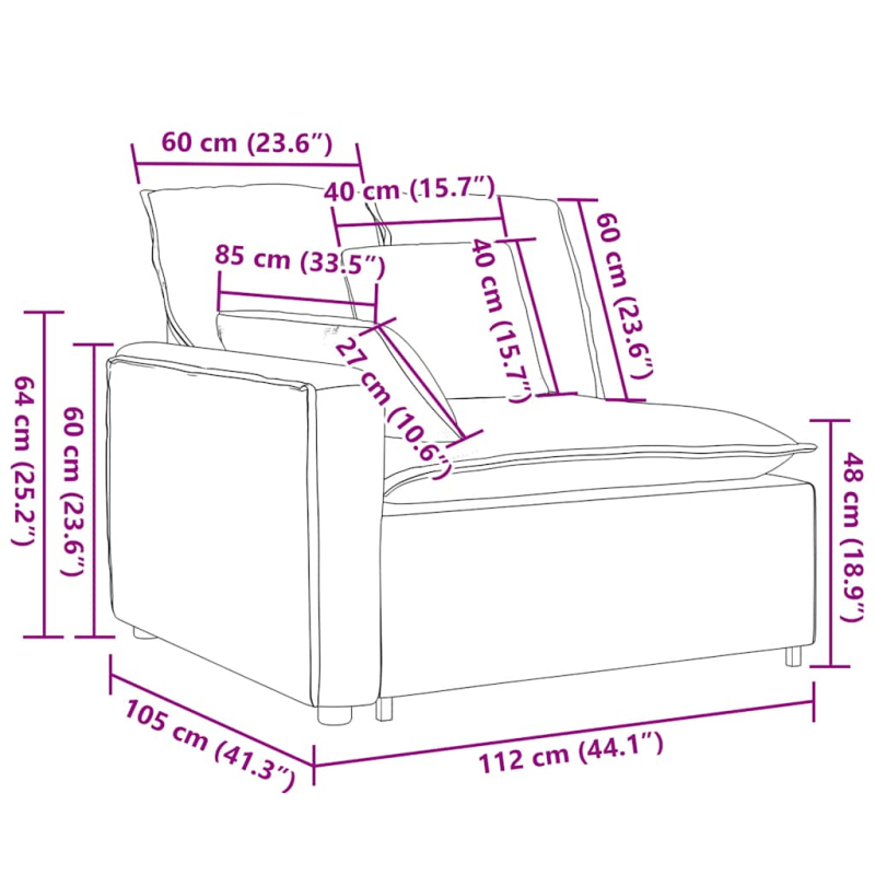 Modulares Sofa Endmodul mit Armlehne Kissen Gelb 100 cm