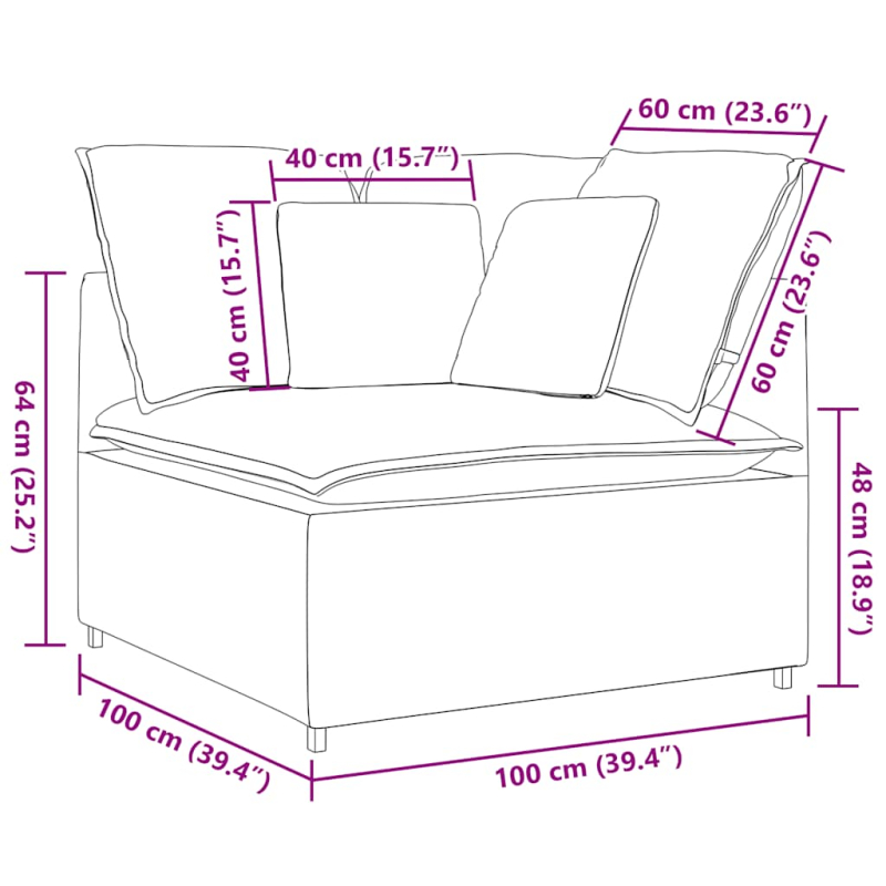 Modulares Sofa Eckmodul mit Kissen Beige 100 cm