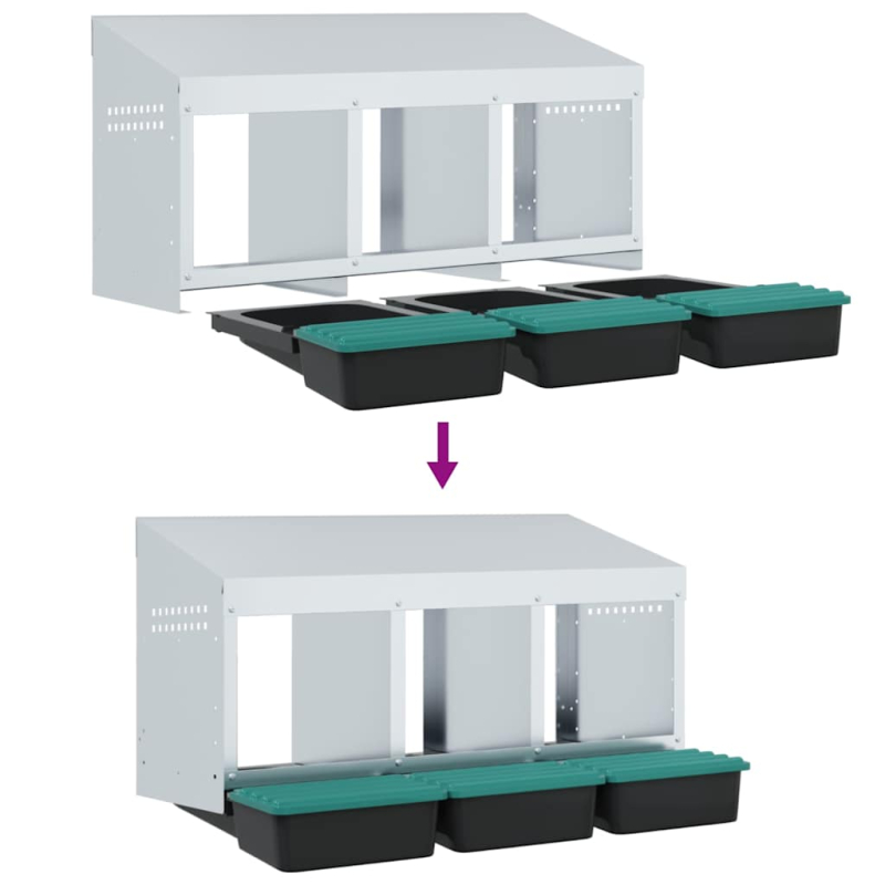 Hühner-Nistkasten 3 Fächer Wandmontage Verzinkter Stahl