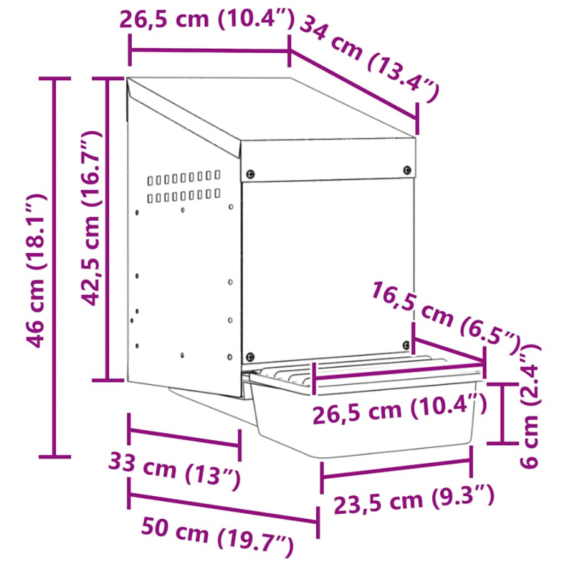 Hühner-Nistkasten 1 Fach Wandmontage Verzinkter Stahl