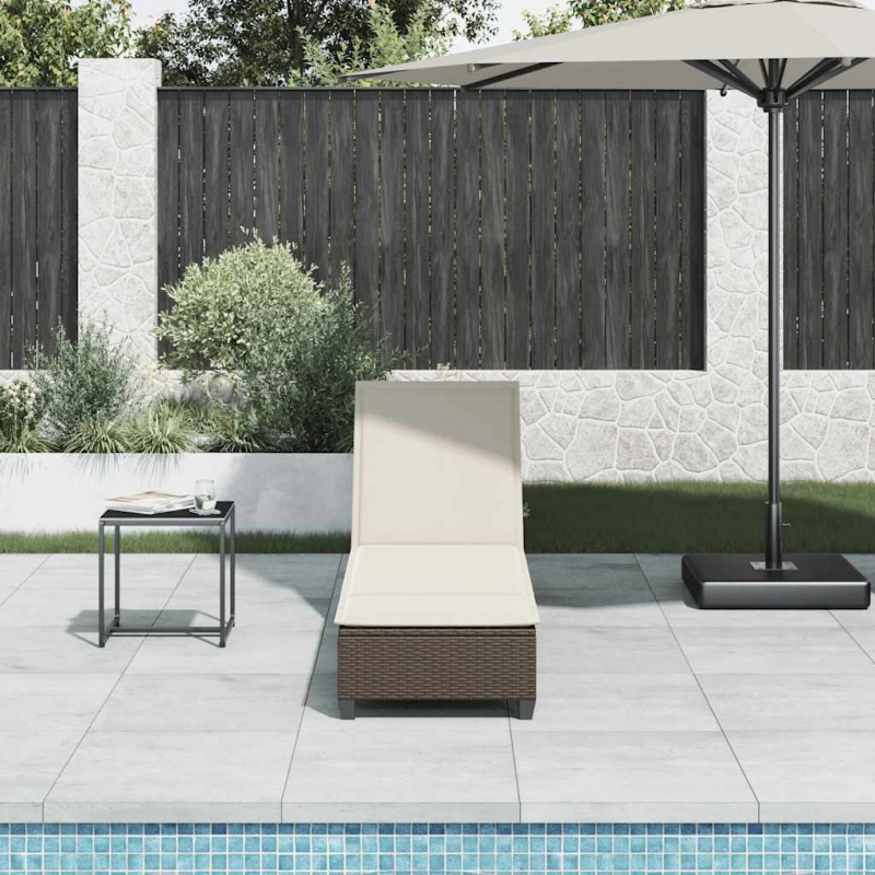 Sonnenliege mit Auflagen Braun 55x200x25,5cm Poly Rattan