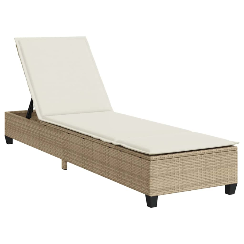 Sonnenliege mit Auflagen Beige 55x200x25,5cm Poly Rattan