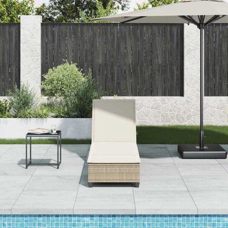Sonnenliege mit Auflagen Beige 55x200x25,5cm Poly Rattan