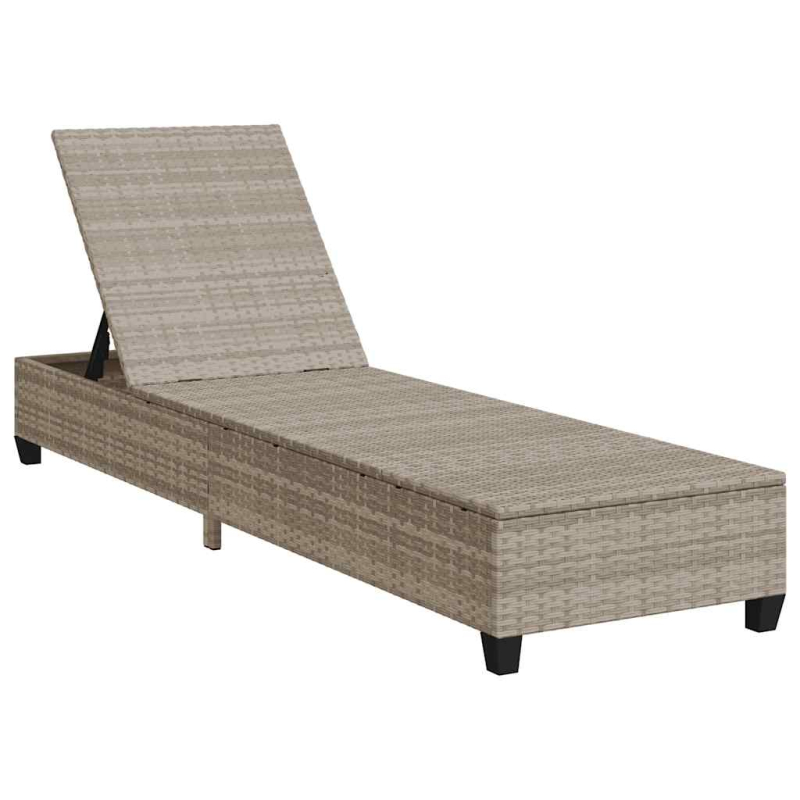 Sonnenliege mit Auflagen Hellgrau 55x200x25,5cm Poly Rattan