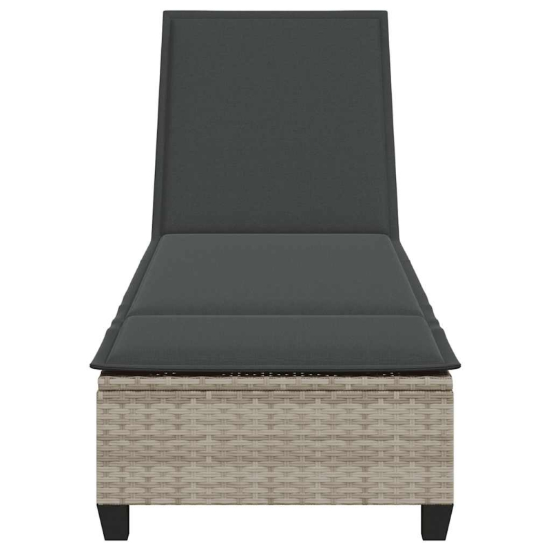 Sonnenliege mit Auflagen Hellgrau 55x200x25,5cm Poly Rattan