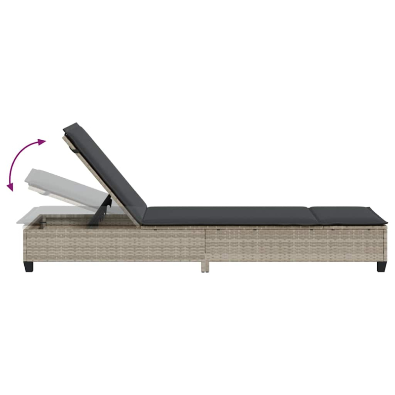 Sonnenliege mit Auflagen Hellgrau 55x200x25,5cm Poly Rattan