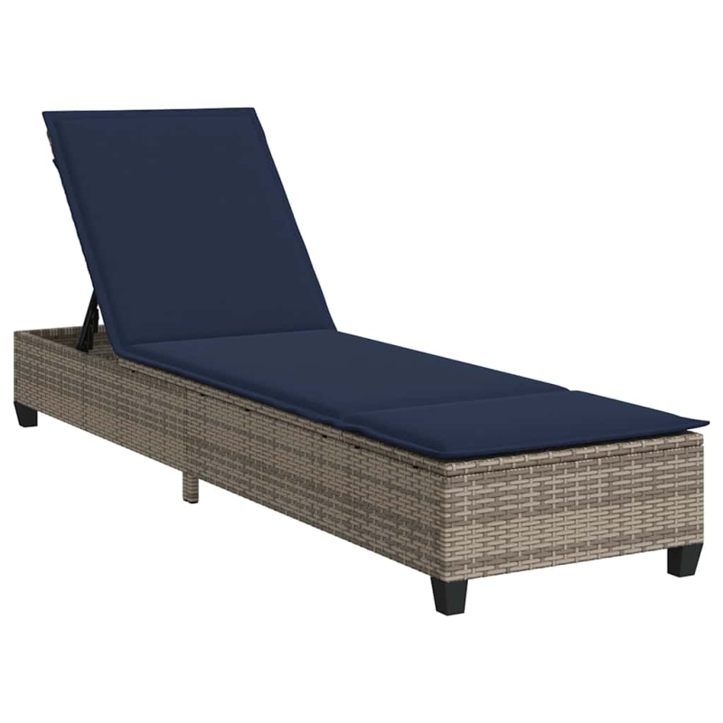 Sonnenliege mit Auflagen Grau 55x200x25,5cm Poly Rattan