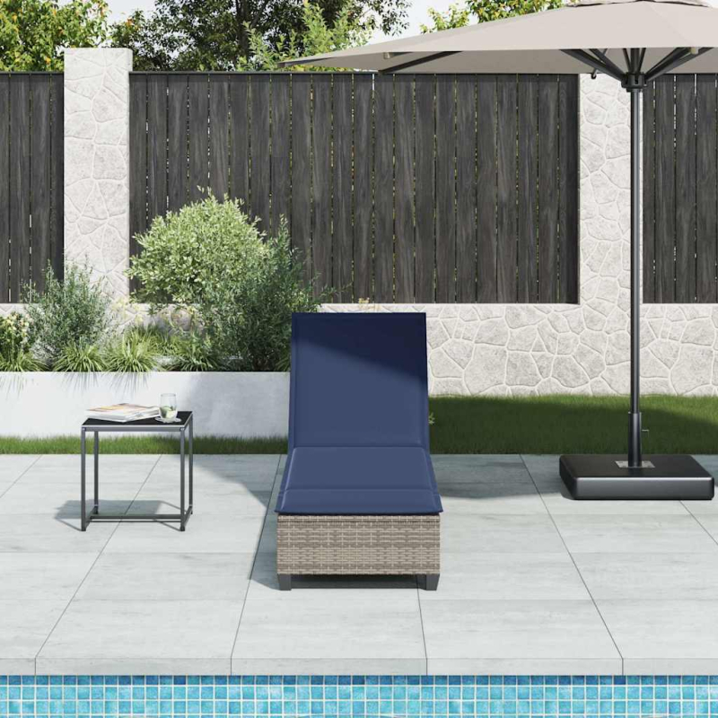 Sonnenliege mit Auflagen Grau 55x200x25,5cm Poly Rattan