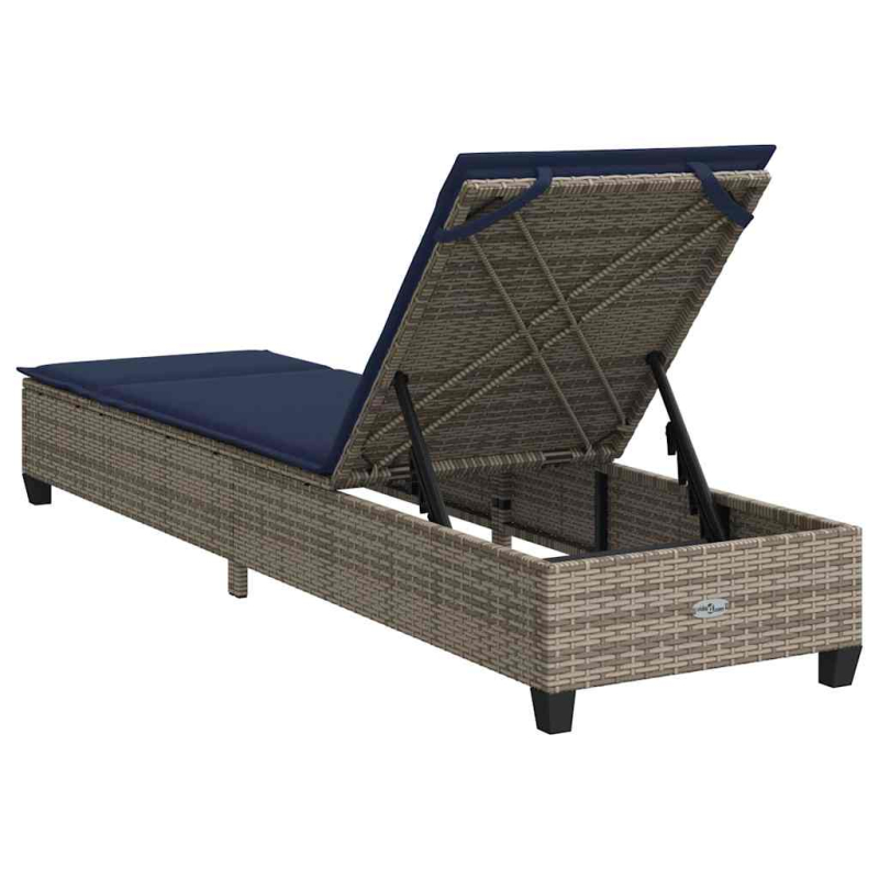 Sonnenliege mit Auflagen Grau 55x200x25,5cm Poly Rattan