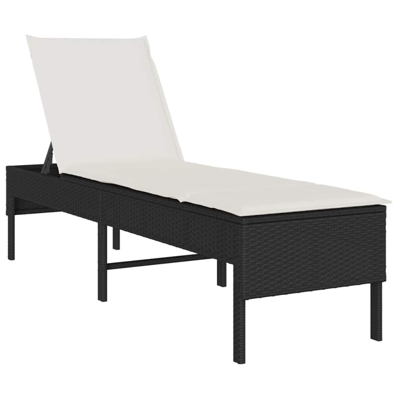 Sonnenliege mit Auflage Schwarz 55x200x44 cm Poly Rattan