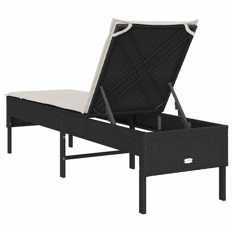 Sonnenliege mit Auflage Schwarz 55x200x44 cm Poly Rattan