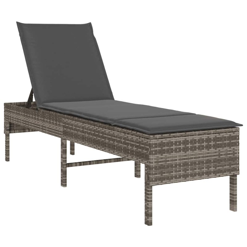 Sonnenliege mit Auflage Grau 55x200x44 cm Poly Rattan