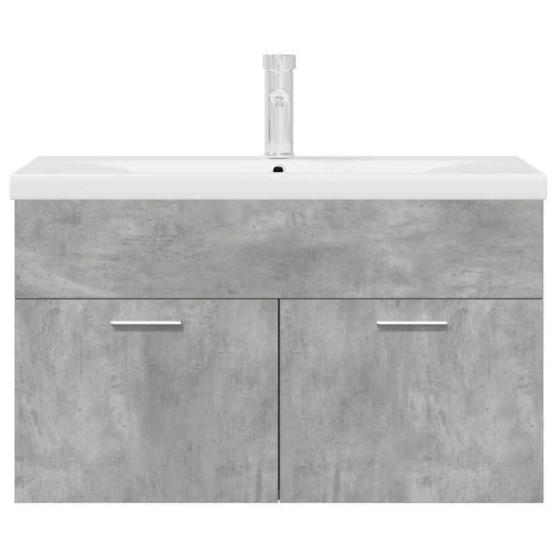 Waschbeckenunterschrank mit Einbaubecken Wasserhahn Betongrau