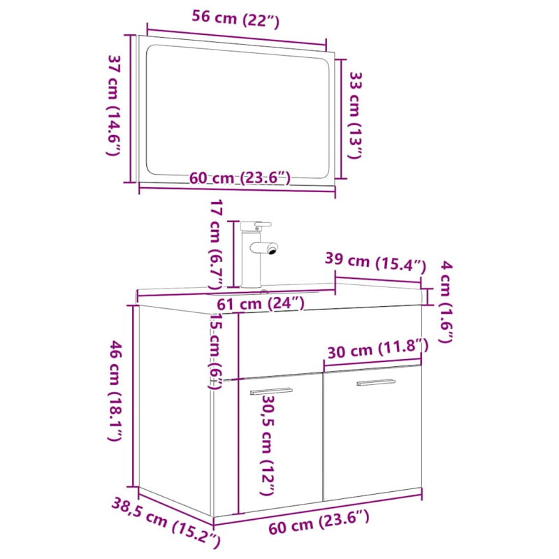 3-tlg. Badmöbel-Set Betongrau Holzwerkstoff